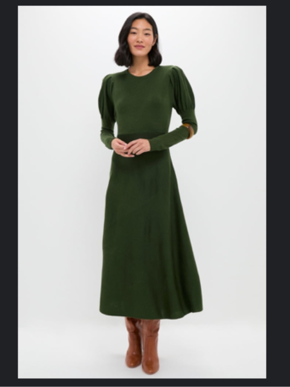 Tuckernuck Women's Olive Green Puff-Sleeve Midi Dress